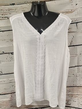 Counterparts XL White Lace Trim V-Neck Boho Cottagecore Peasant Tunic Blouse